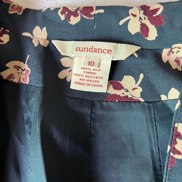 Sundance Womens Floral Print Silk Midi Dress Size 10 Black Red Short Sleeve Boho - Picture 4 of 13